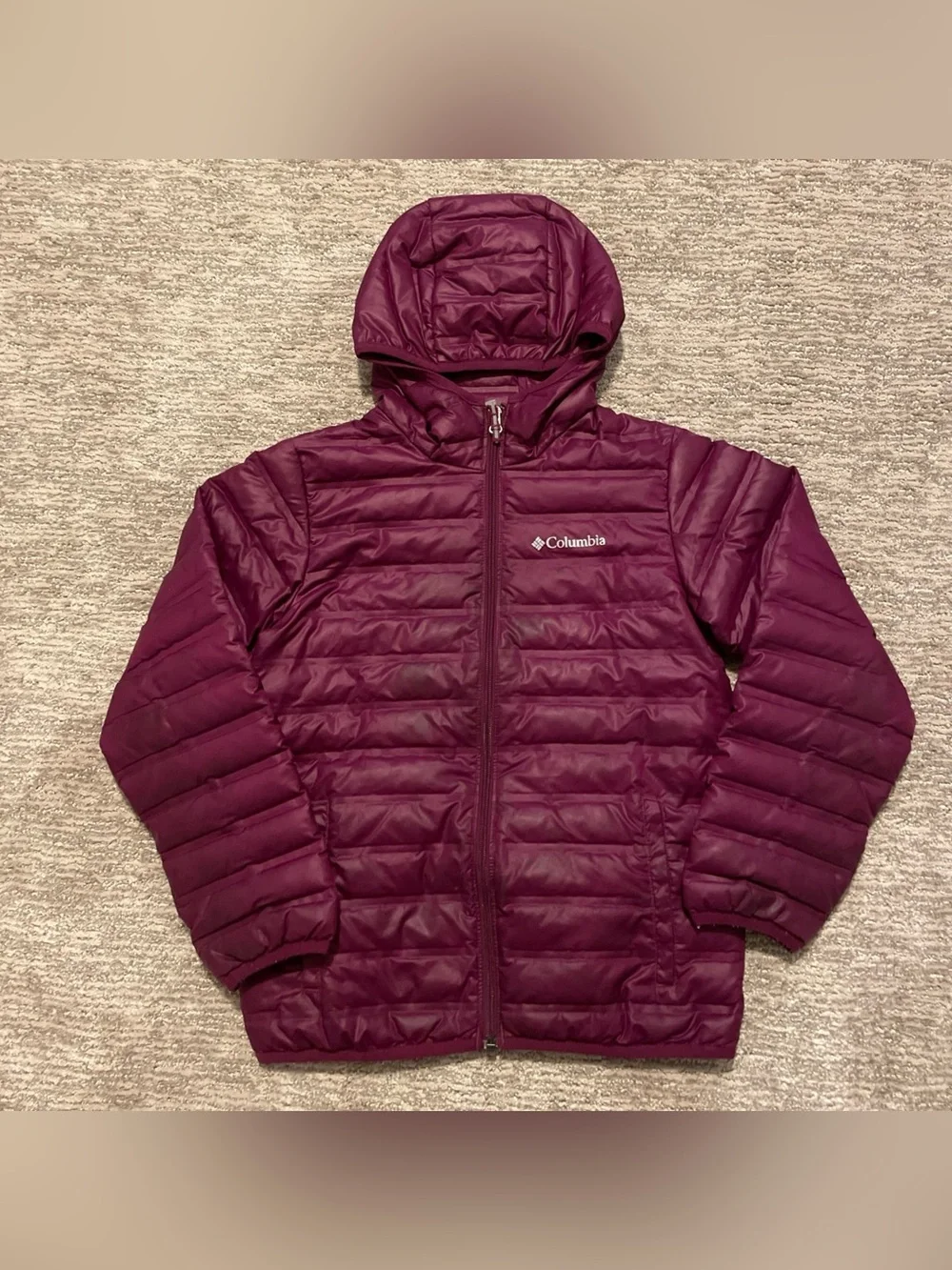 Columbia Down Puffer Jacket Magenta Youth Size Medium 10/12 Lightweight Full-Zip